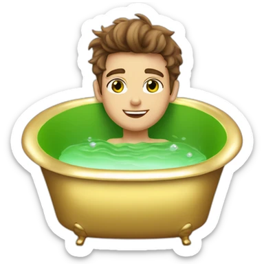 Posh-muscle-boy-brown-hair-green-eyes-pearl-necklace-in-golden-bathtub sticker