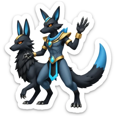 Black Dark Furry Fluffy Modern Futuristic Cyber-Lucario-Anubis-fusion full body sticker