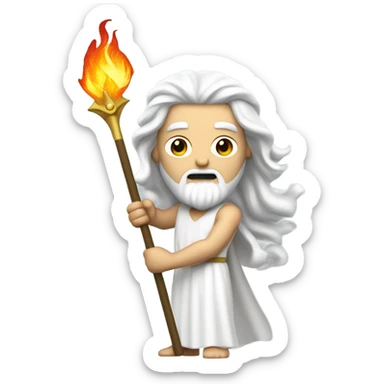 white man Poseidon with gold Trident. long white hair white dress.  with fire hose sticker