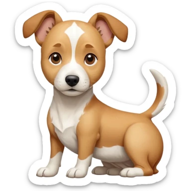 a full body facing front on of a buff white beagle cross jack russell terrier looking dog the size of a kelpie with light brown long ears resting on its face and a light brown patch above one eye and a large snout. the rest of the dog is completely white.  sticker