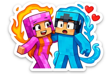 Change the expression of the top right character to a surprised face, keeping the style and appearance the same, inspired by playful Minecraft-style expressions. Transparent background. sticker