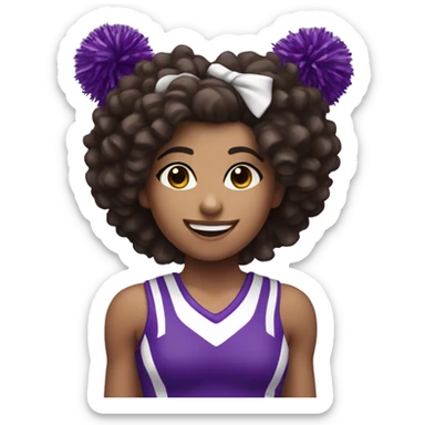 White-skin cheerleader with dark brown curly hair, cheering with two purple Pom poms sticker