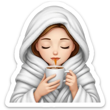 Woman wrapped inside a fluffy blanket sipping coffee with her eyes closed sticker