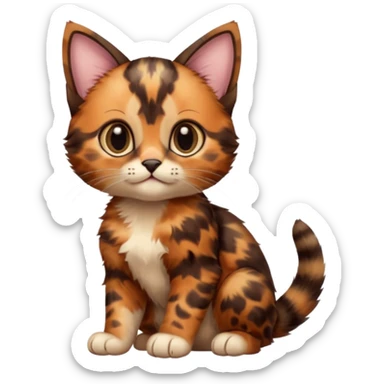 A high-resolution photo-realistic digital illustration of a brown multicoloured  tortoiseshell kitten, chest upward sticker