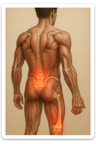 corpo umano anatomico con mal di schiena e al ginocchio, iperrealistico 4k sticker