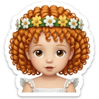 baby with flbig ower tiara ginger curly hair sticker