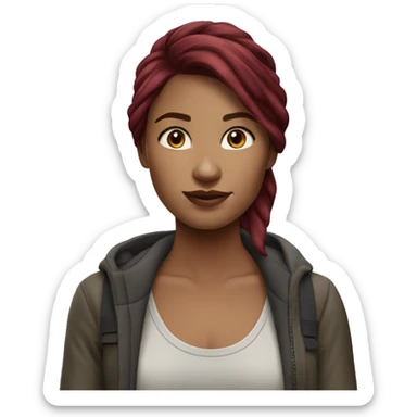 Realistic beautiful burgundy haired Girl wearing long northface  sticker