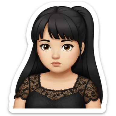 Latina girl with bangs black long hair in pony tail plus size black lace dress disappointed  sticker