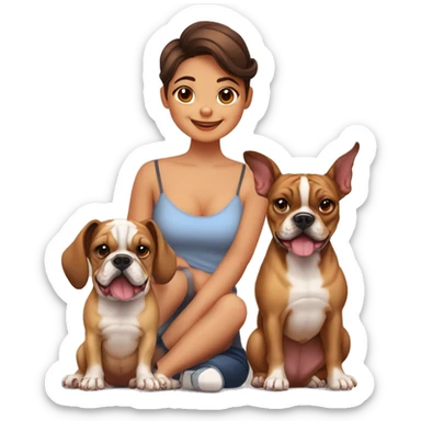 família de um bulldog francés e um pinscher um pai careca uma mae com cabelo ondulado uma menina com cracois uma bebe com caracóis e um menino com cabelo curto ondulado sticker