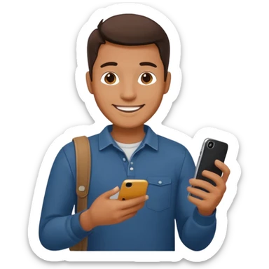 man casual clothes holding a phone sticker