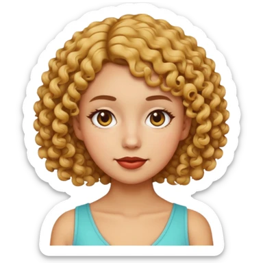 v-line face, curly short hair, slim small woman, emoji style sticker