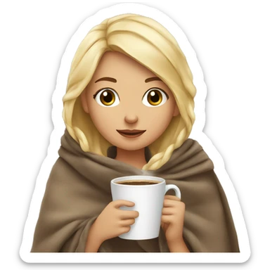 Cute Blonde girl wrapped in blanket drinking coffee sticker