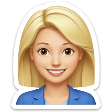 emoji of a 30-year-old woman with a more mature appearance, lady-like features, blonde hair, smiling sticker