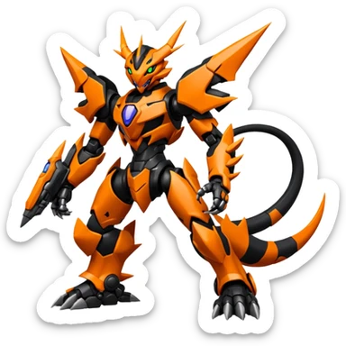 Cool Futuristic Black Orange Cyber-Digimon-Fakemon-Venom-Guilmon-Wargreymon-Mecha-fusion (full body) sticker