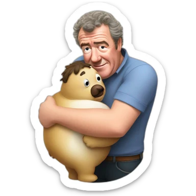 Jeremy Clarkson hugging a fat friend in his farm sticker