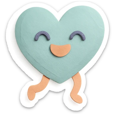 cute soft teal heart, jumping happily, soft pastel colors, no limbs, full body, paper craft style sticker