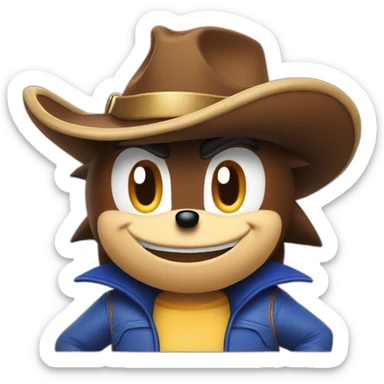 Sonic the hedgehog smiling with a Arthur's morgan cowboy hat sticker