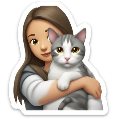 gray and white cat sits on girl's shoulder sticker