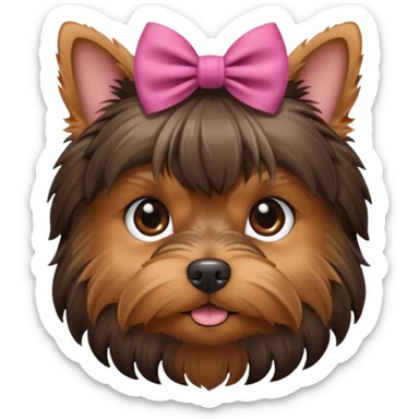 a little dar brown Yorkshire Terrier face with a bow. sticker