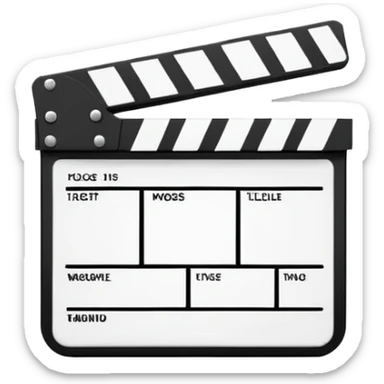 Ultra minimal black and white film clapperboard with just essential elements, clean geometric iOS emoji style, most simplified possible version sticker