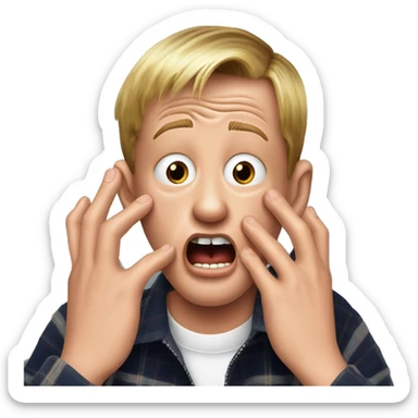 kevin McCallister from Home Alone, putting both hands on his face and screaming of fear. bring the hands down lik he is putting on his cheeks. sticker