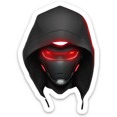 developer behind his laptop with this style : crysis Cyberpunk Valorant neon glowing bright red character dark red black hooded assassin themed character sticker
