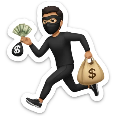 Thief running away with money bag  sticker