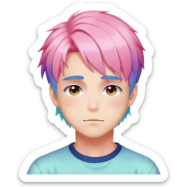 Gorgeous romantic anime style shojo man with blushing face aesthetic and pretty colorful shiny gradient pastel hair trending style sticker