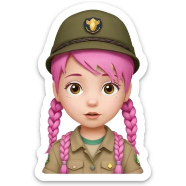 very small baby scout girl with pink hair and scout hat and braids sticker