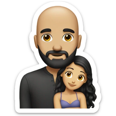 Bald man with black beard hugging girl with long black hair sticker