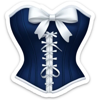 Navy blue corset with a white bow sticker