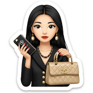 on est à Dubaï une chinoise avec des très très très beaux ongles et des très très très long  faux cils avec des sacs Chanel et un vêtement Chanel sticker