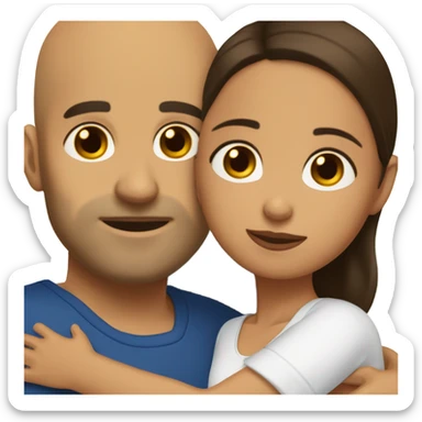 Comforting hug from brunette Puerto Rican with dark brown eyes to short, bald man with brown eyes sticker