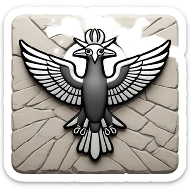 Minimal Faravahar-inspired ancient glyph,
Unicode-like pictogram similar to 𓄂𓆃,
abstract, single-symbol design,
monochrome, flat,
ancient carved sign,
no background, no text sticker