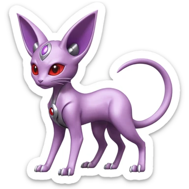 Mechanical Miraidon-Espeon-Mewtwo-Fakémon-hybrid-creature (full body)  with red eyes and intricate markings sticker