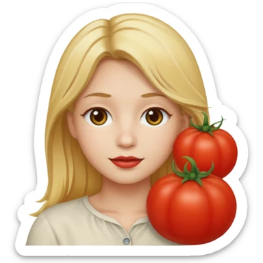 a red tomato with blonde hair coming out of it  sticker