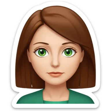 middle age woman with green eyes and shoulder length straight brown hair sticker