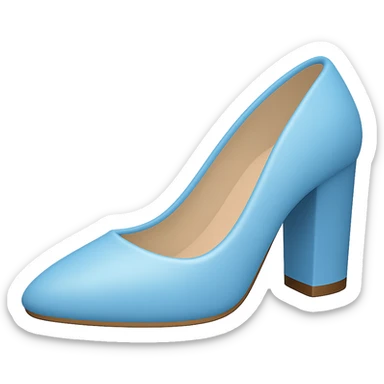 Edit the image to depict a light blue women's shoe with a slightly flatter and very thick heel in the style of Apple emojis. The background should be transparent. sticker