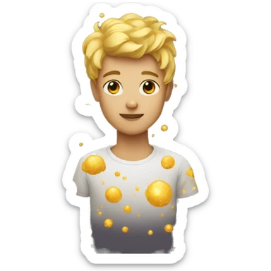 Person wearing t shirt filled with golden galaxies sticker