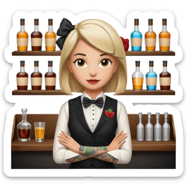 a bartender girl with bow tie and vest, having tattoo















 sticker