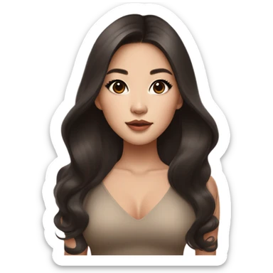 walking hourglass body beautiful wasian girl with smokey eyeliner + blush + long blowout brown hair + brown doe eyes + huge lips sticker