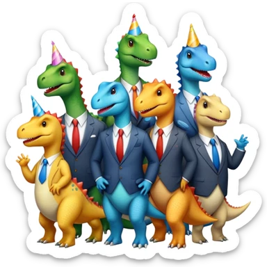 different office dinosaurs in office suits celebrating birthday sticker
