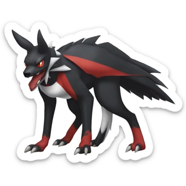 Black Cool Edgy Nargacuga-Houndoom-Garchomp Fakémon with Red and white Edgy markings, full body, outlined sticker