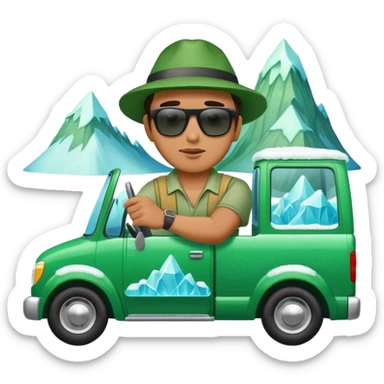 Man driving a green ice mountain truck  sticker