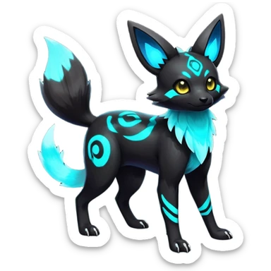Rare realistic dark-neon glowing bioluminescent edgy badass epic pretty beautiful handsome gorgeous aesthetic colorful vibrant Vernid-Trico-Umbreon-hybrid-species-Fakemon-creature by LiLaiRa, 4 legs, 1 tail, random markings, (full body) sticker