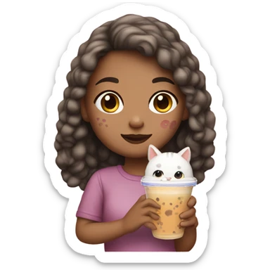 A girl with a cat, drinking bubble tea. sticker