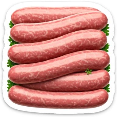 raw sausage meat, loose mound of pinkish-red ground pork with visible white fat flecks and subtle herbs, irregular moist texture, rustic, clean 3D look, soft lighting, no faces sticker