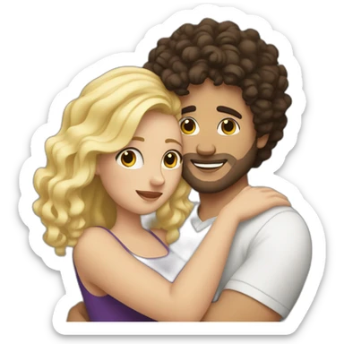 White man with dark curly hair hugging a blonde curvy woman sticker