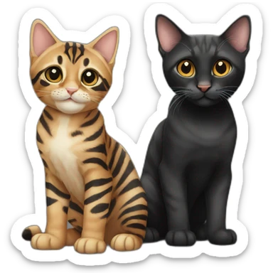 two-cats-bengal-and-cat-black-kitten-together sticker