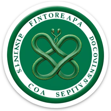 Símbolo da Fisioterapia formado por um círculo verde, duas serpentes, e um raio central.
No conjunto, o símbolo representa o uso do movimento e do conhecimento científico para promover a reabilitação e o bem-estar do corpo humano. sticker